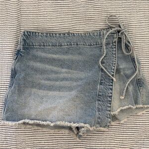 Free People Blue Denim Wrap Skirt